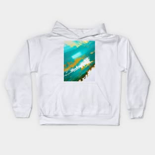 Turquoise Oceans - Abstract brush strokes in gold, blue and white Kids Hoodie